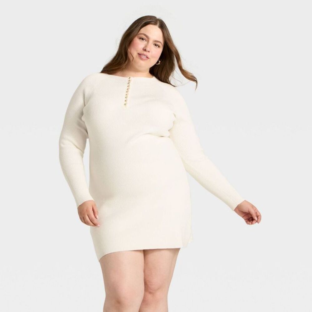 Women's Long Sleeve Mini A-Line Dress - Universal Thread Cream XXL